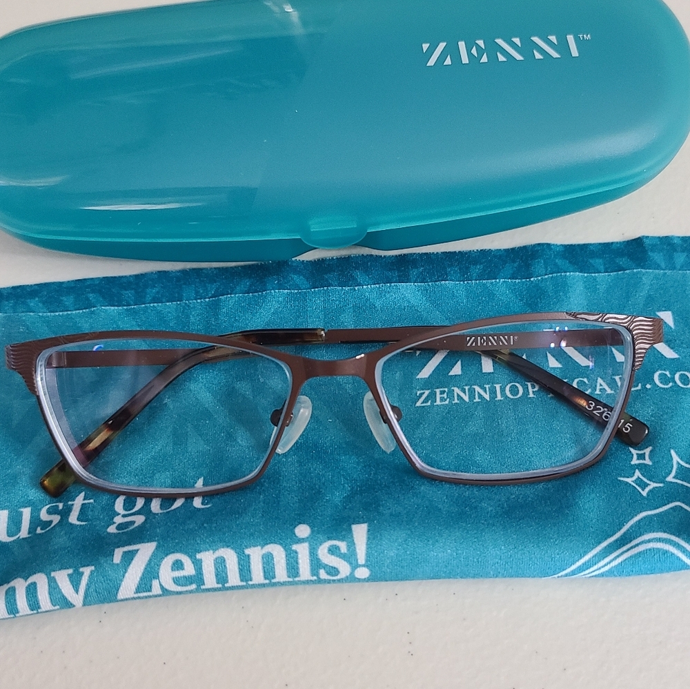 Zenni Eyeglass Frames Brown Rectangle Full Metal Rim with Case Size 51-16-135 - Picture 3 of 12